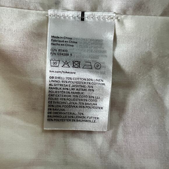 H&M Linen Blend Floral Off the Shoulder A-Line Midi Dress Women's Size M Cream - Picture 5 of 6